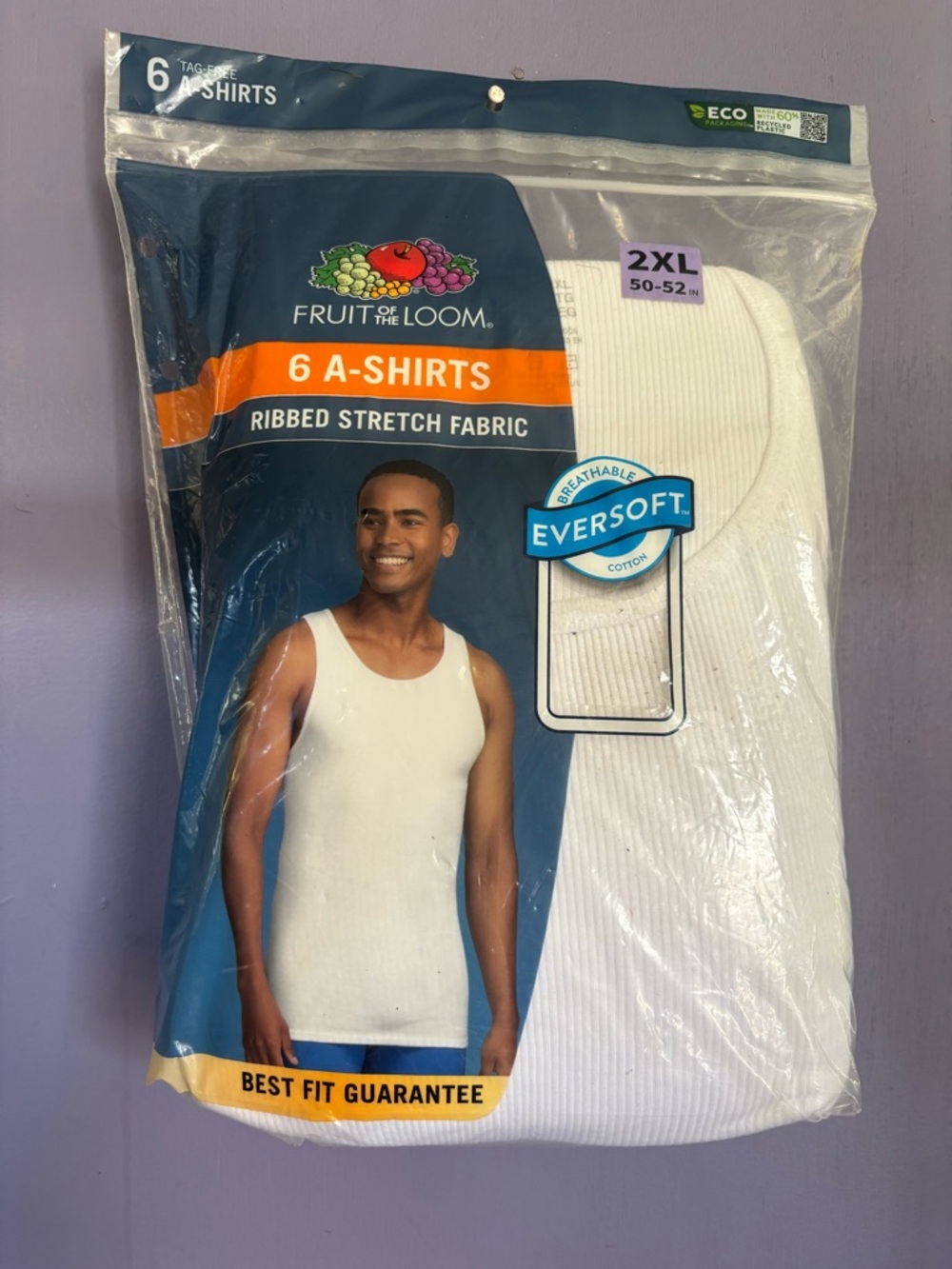 Fruit of the Loom Men's White Ribbed Stretch Tank - 6 Pack, 2XL
